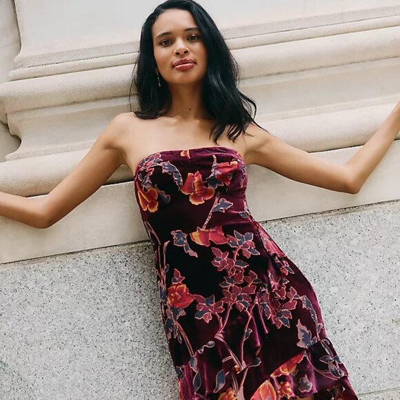 Endless Rose Strapless Ruffled Velvet High-Low Dress - Picture 2 of 3